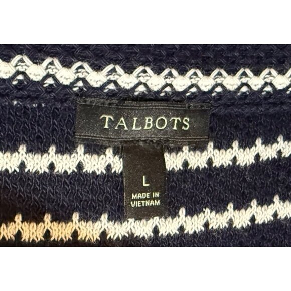 Talbots Navy & White Striped Knit Button‑Shoulder Dress  L – Nautical, French Ch - Picture 5 of 6